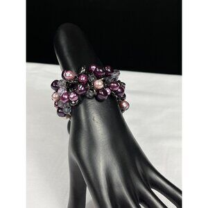 Clustered SKU 039 purple pink Faux Pearl and Glass Beaded Stretch Bracelet